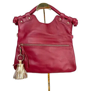 Pietro Shoulder Crossbody Bag Leather Red Golden Tassel Boho Handbag Convertible
